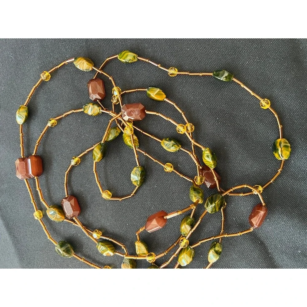 Glass‎ Stone Necklace Beaded Green Amber70